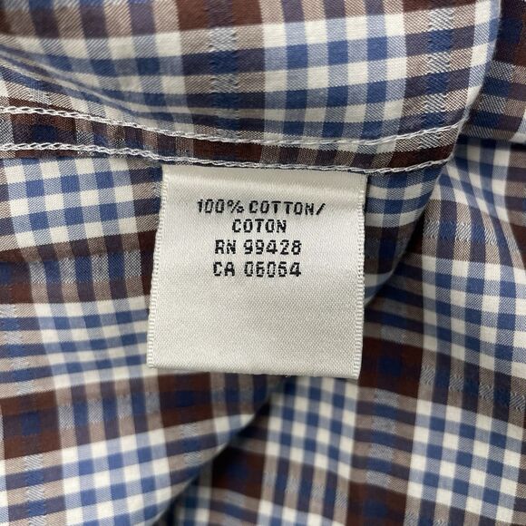 Bugatchi Mens Windowpane Plaid Long Sleeve Button Up Blue Brown- M - Picture 11 of 15